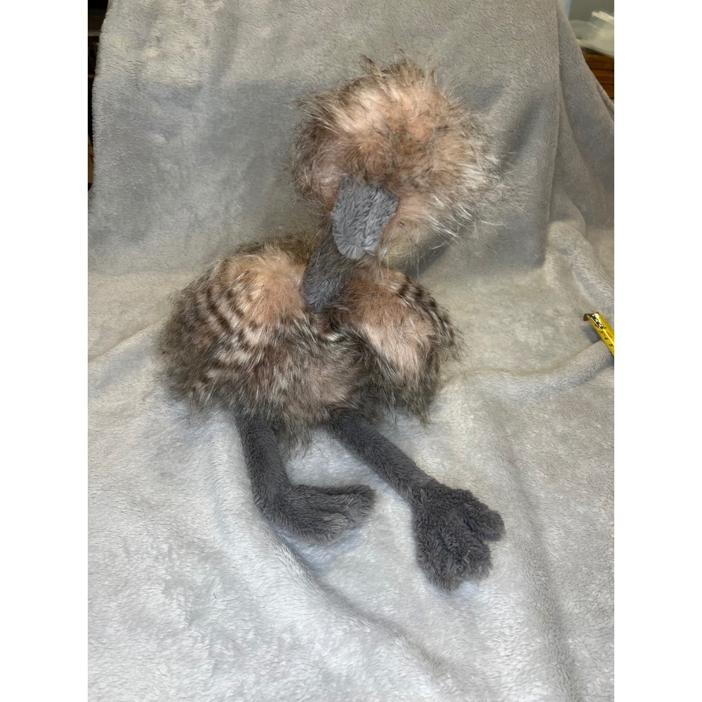 Jellycat Ostrich Plush Shaggy Faux Fur Bird Stuffed Animal Brown Tan 18" NWT